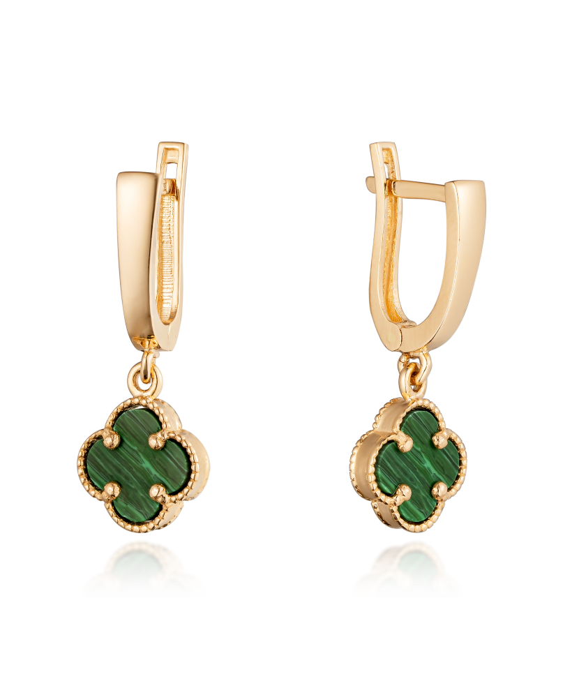 Gold earrings with malachite