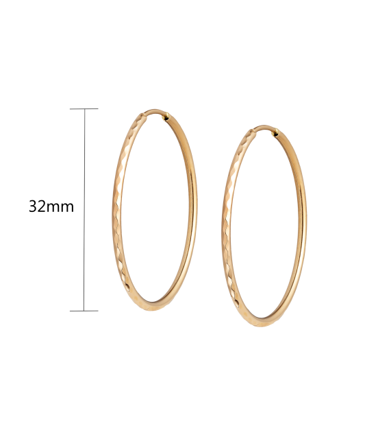 Золотые серьги конго (кольца) с гравировкой 32mm