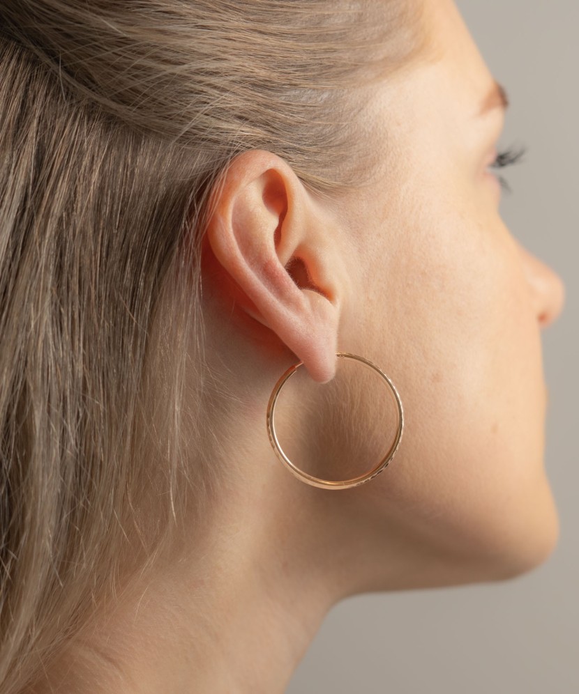 Золотые серьги конго (кольца) с гравировкой 34mm