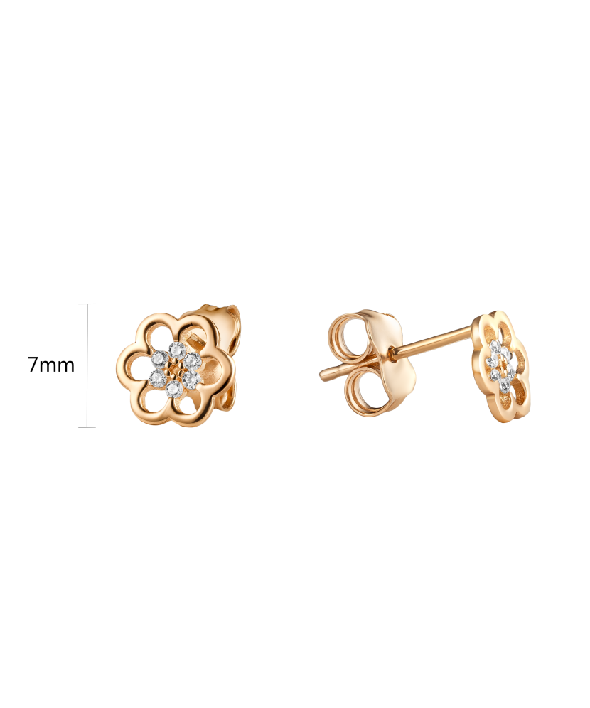 Gold earrings with zircons "flowers"
