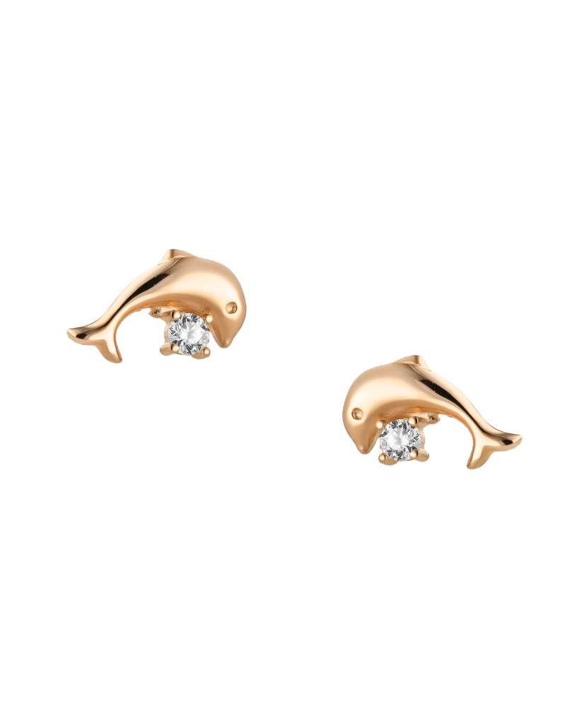 Gold earrings with zircons "Dolphin" Gold earrings with zircons "Dolphin"