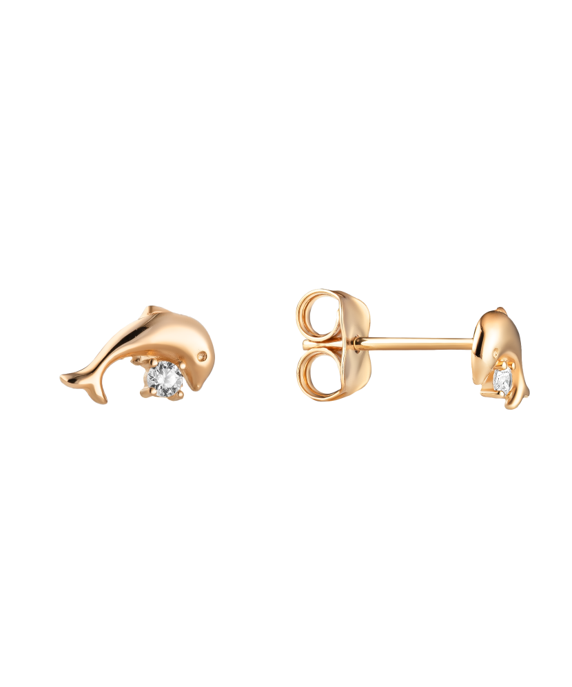 Gold earrings with zircons "Dolphin" Gold earrings with zircons "Dolphin"