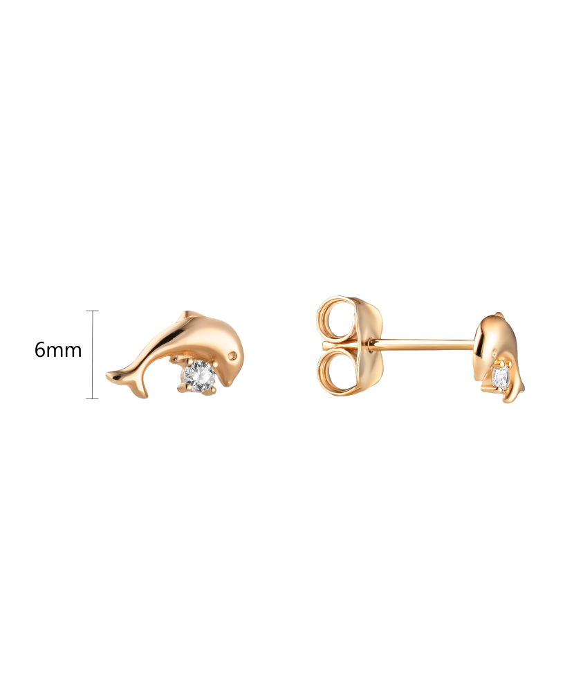 Gold earrings with zircons "Dolphin" Gold earrings with zircons "Dolphin"