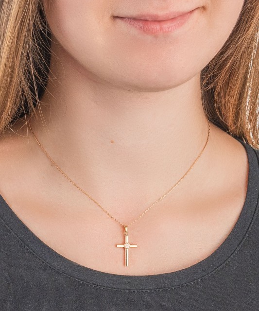 Gold pendant with zircons "cross"