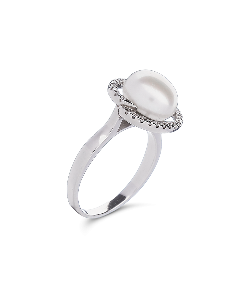 Sterling silver ring with pearl and zircons