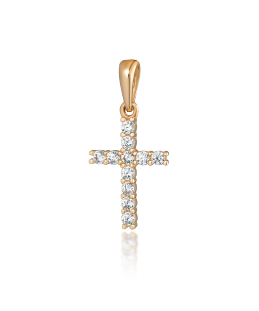 Gold pendant with zircons "cross" 28mm