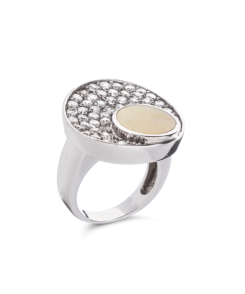 Серебряное кольцо с цирконами и эмалью