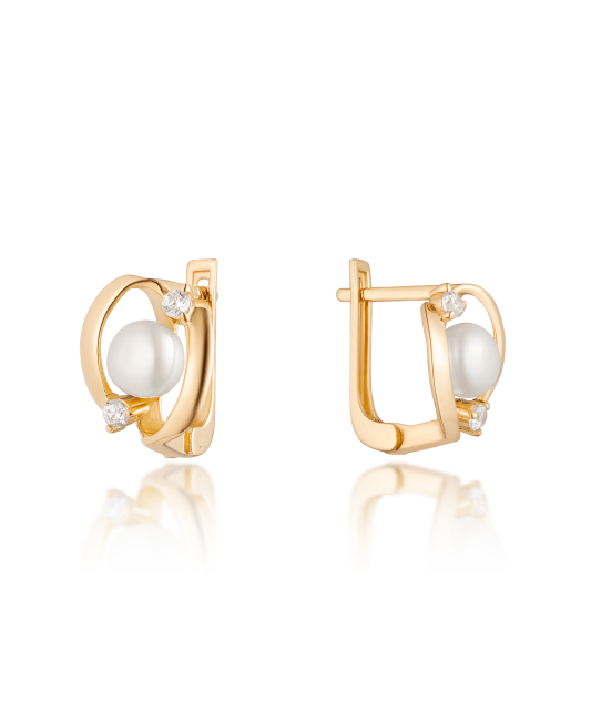 Gold earrings with pearls and zircons