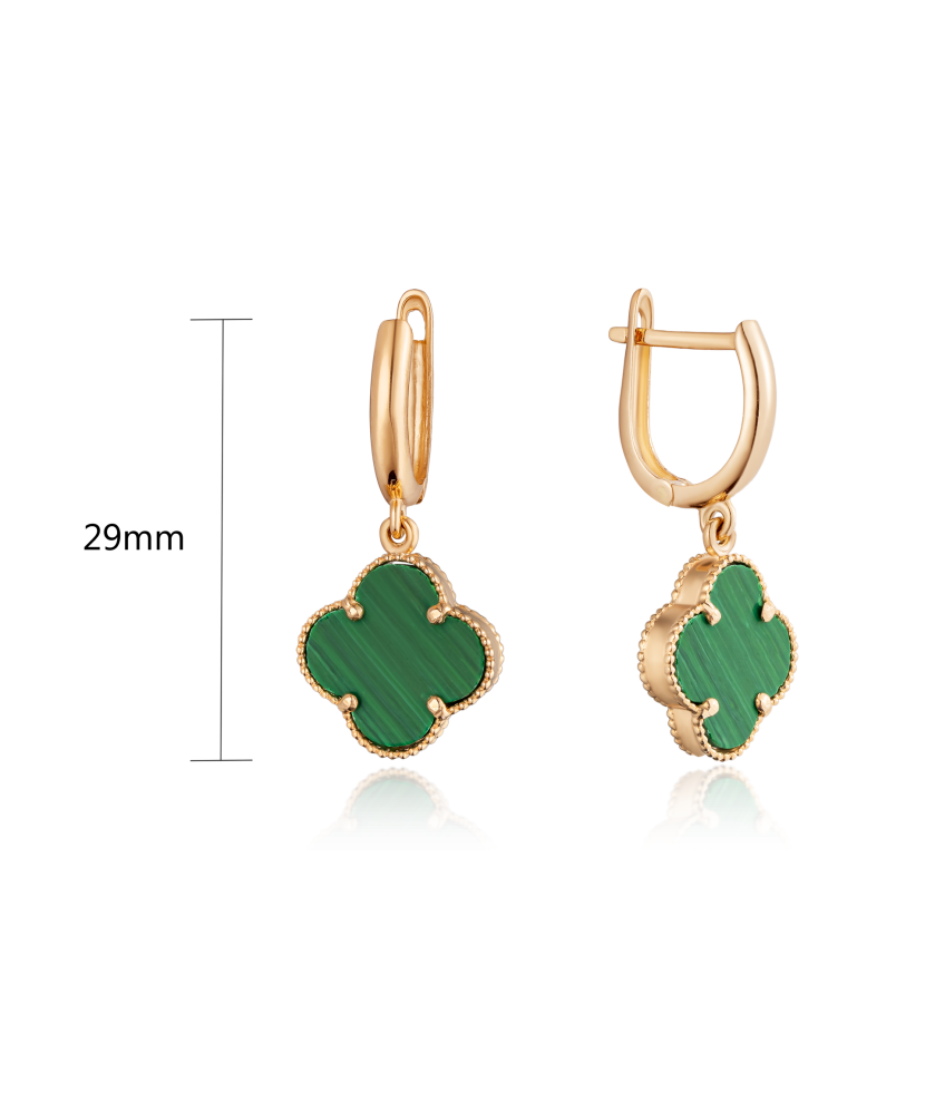 Gold earrings with malachite