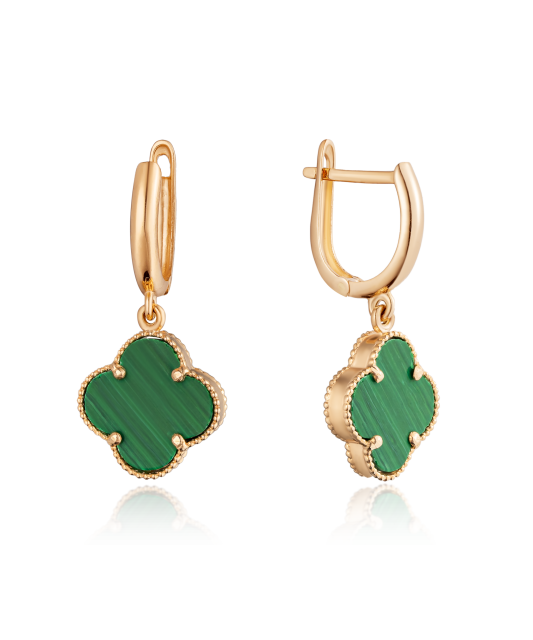 Gold earrings with malachite