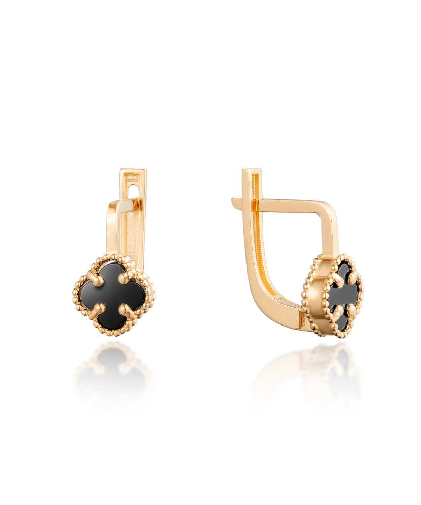 Gold earrings with onyx