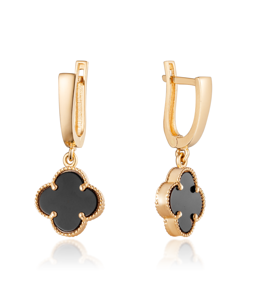 Gold earrings with onyx