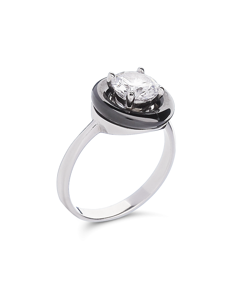 Sterling silver ring with zirconium and ceramics