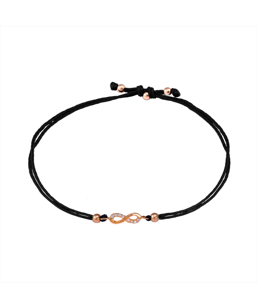 Black string bracelet with a gold pendant and zirconium