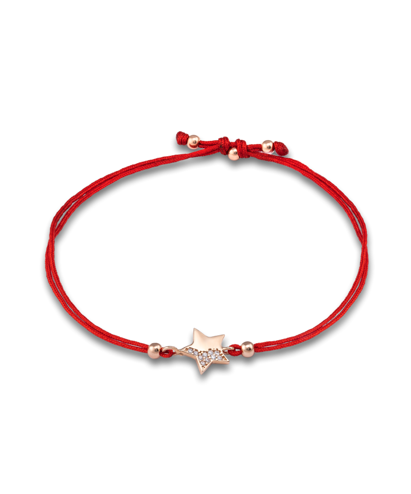 Red string bracelet with a gold pendant and zirconium "Star"