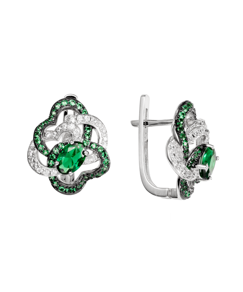 Серебряные серьги со шпинелями и цирконами