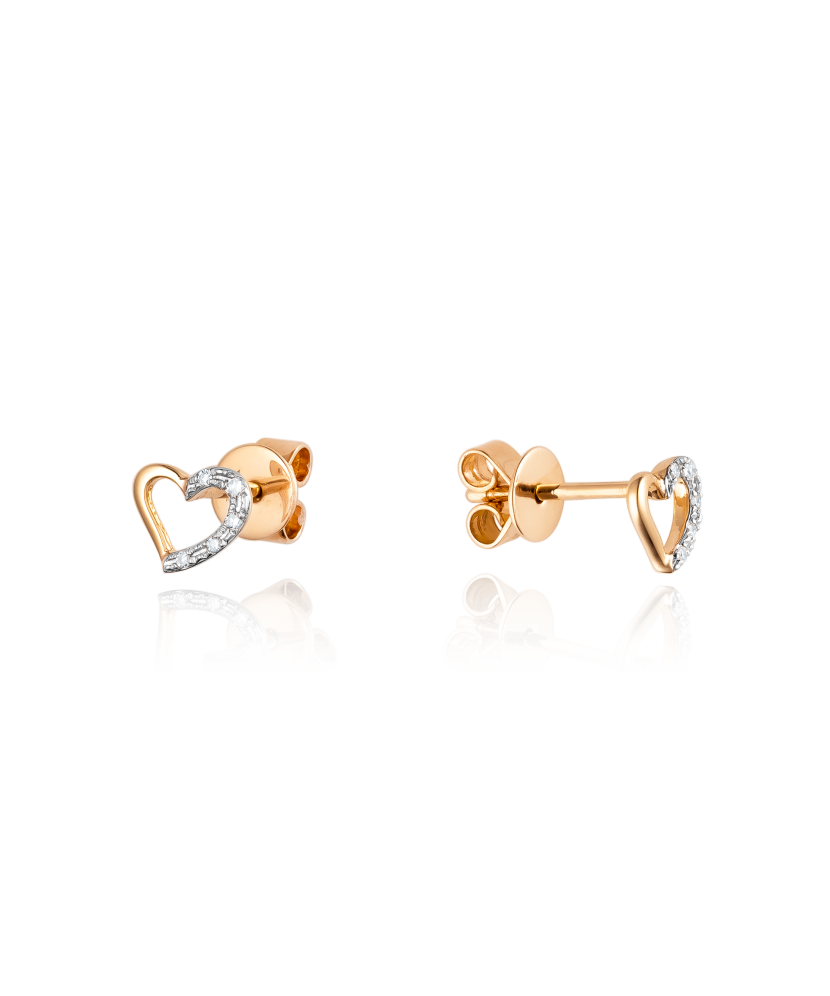 Gold earrings with diamonds "Heart"