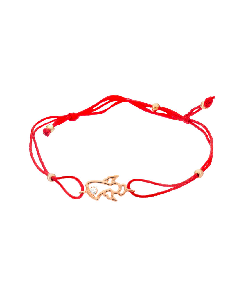 Red string bracelet with gold pendant "angel"