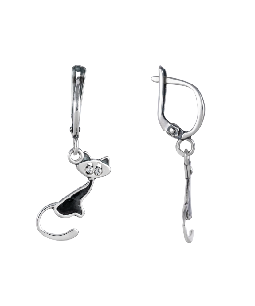 Sterling silver earrings with zircons "Cat"