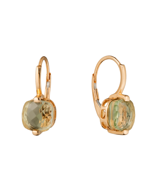 Gold earrings with green amethysts