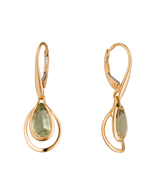 Gold earrings with green amethysts