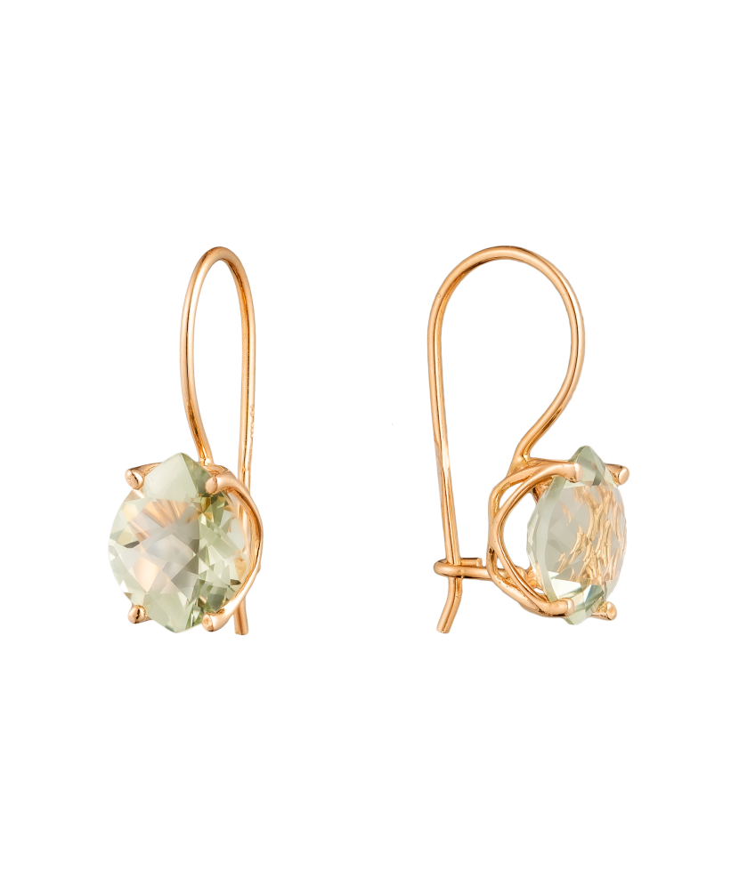 Gold earrings with green amethysts
