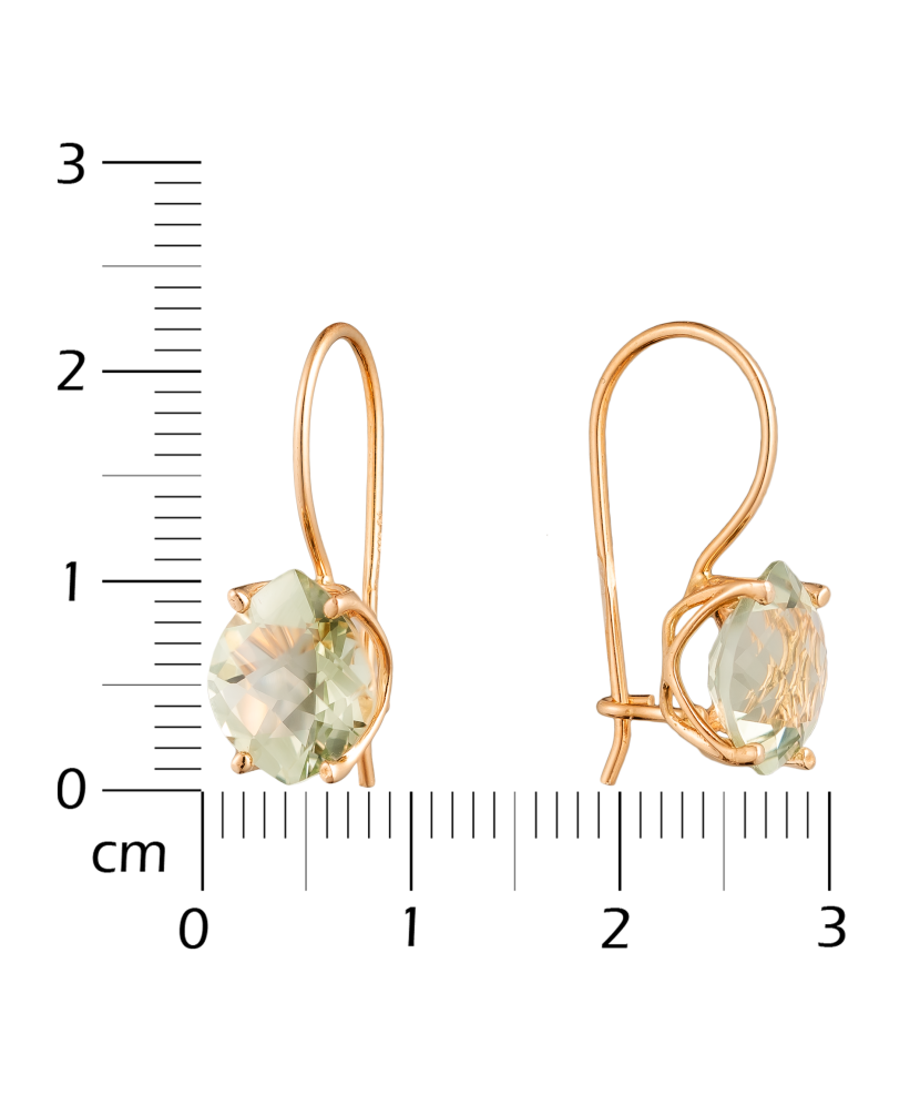 Gold earrings with green amethysts