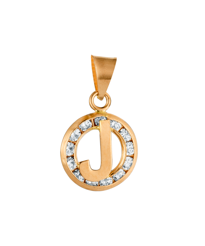 Gold pendant with zircons Letter J