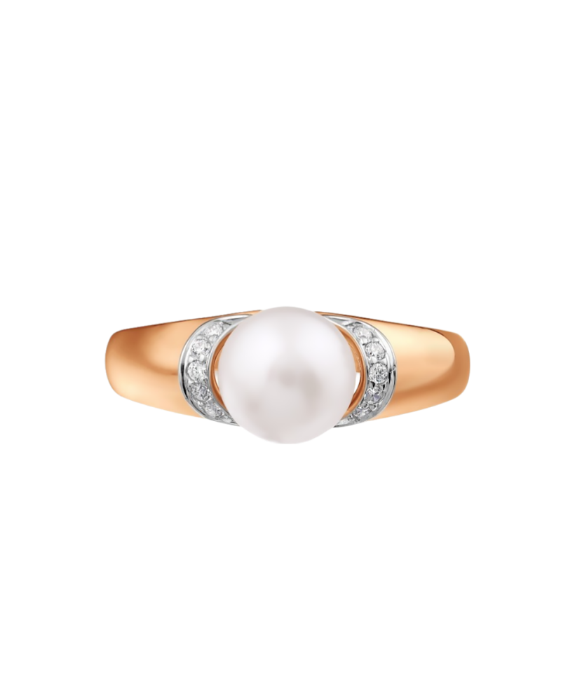 Gold ring with pearl and zircons