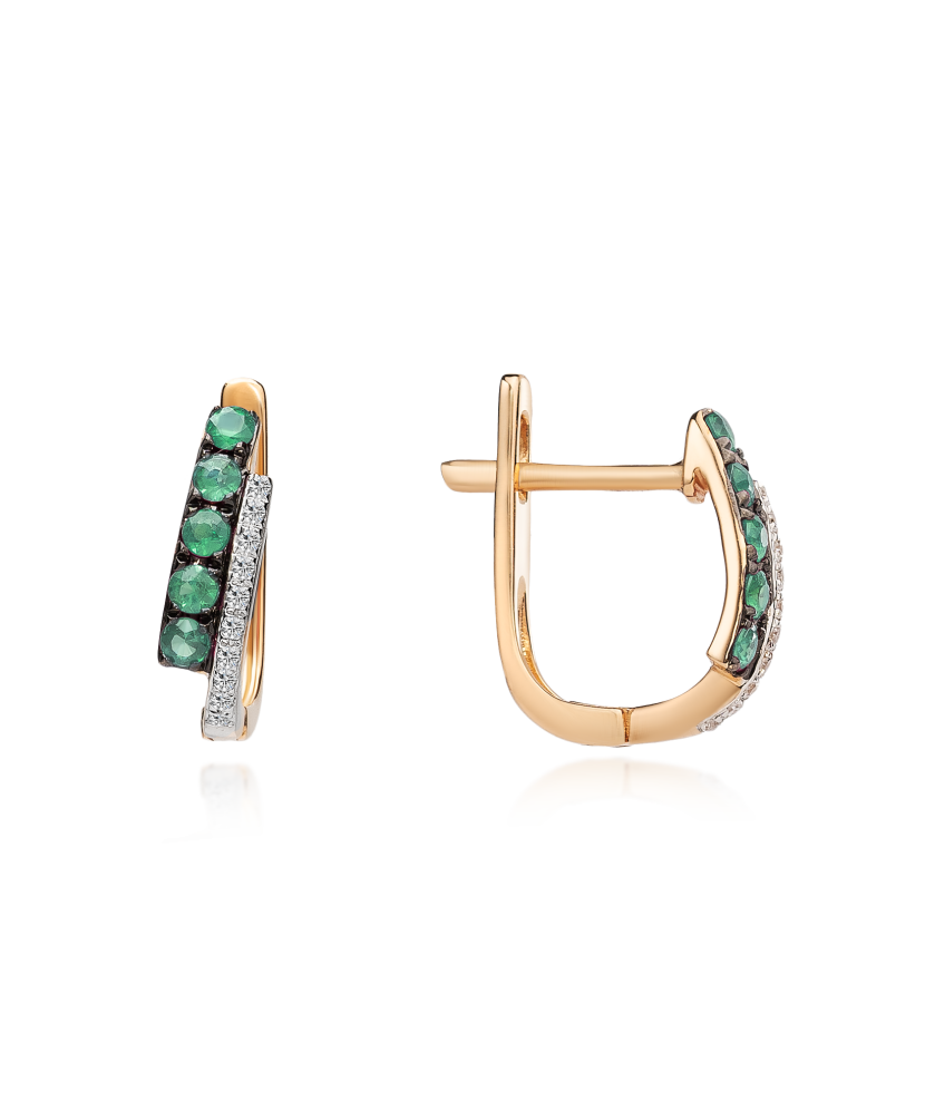 Золотые серьги с изумрудом и бриллиантами