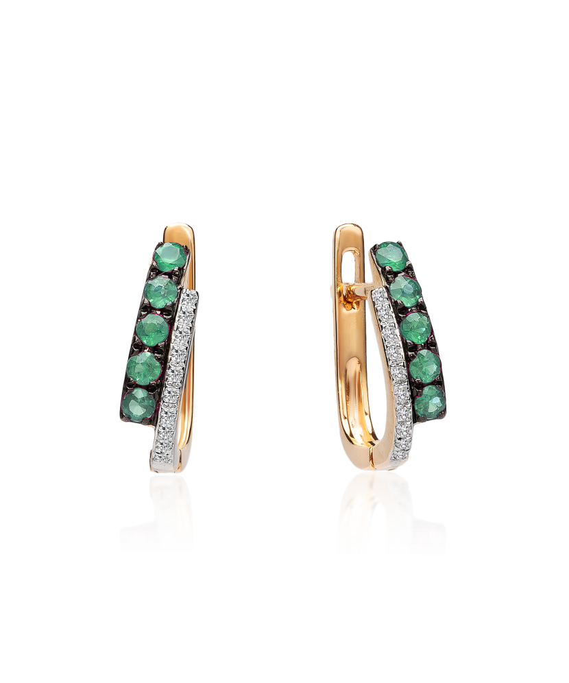 Gold earrings with emerald and diamonds