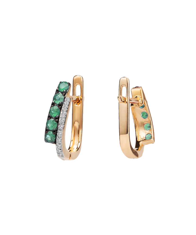 Gold earrings with emerald and diamonds