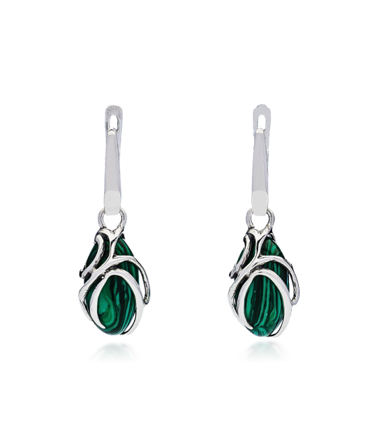 Серьги из серебра с малахитом