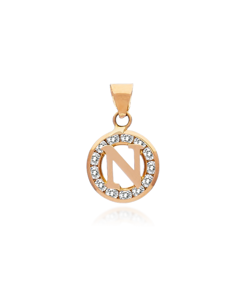 Gold pendant with zircons Letter N Gold pendant with zircons Letter N