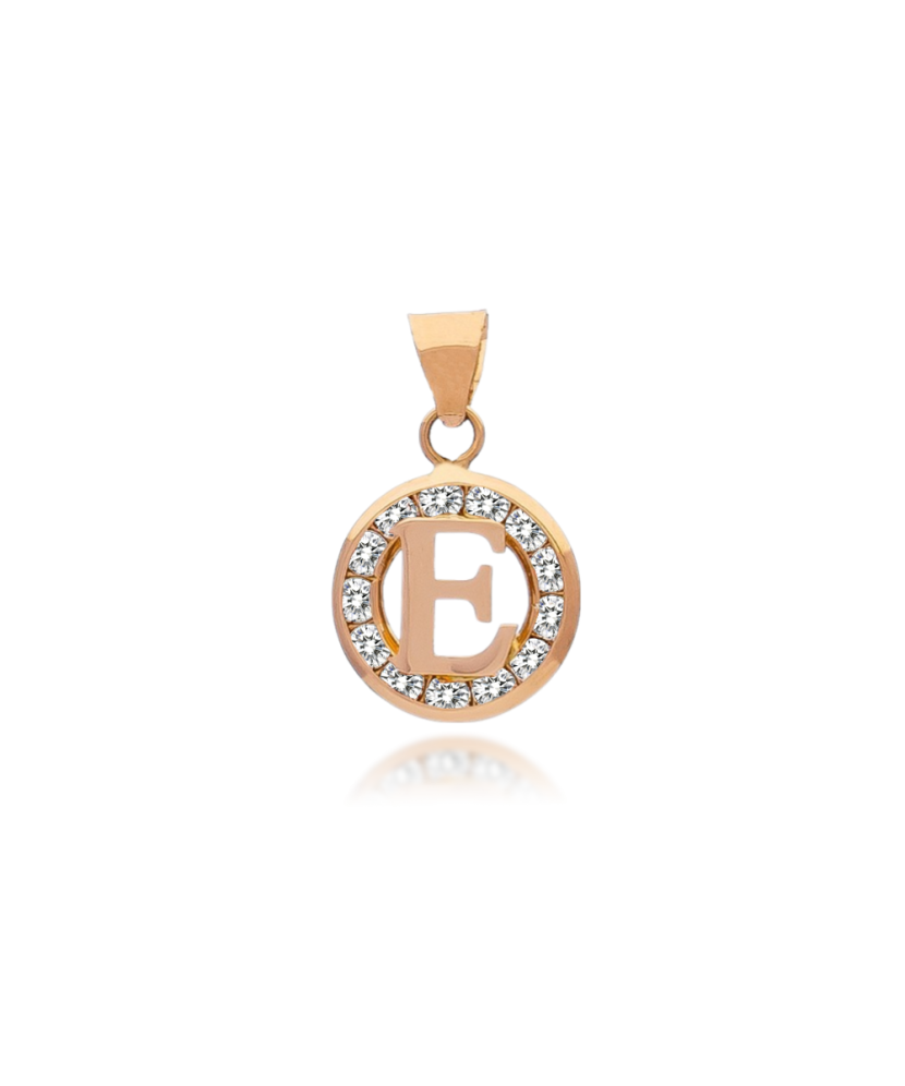 Gold pendant with zircons Letter E Gold pendant with zircons Letter E