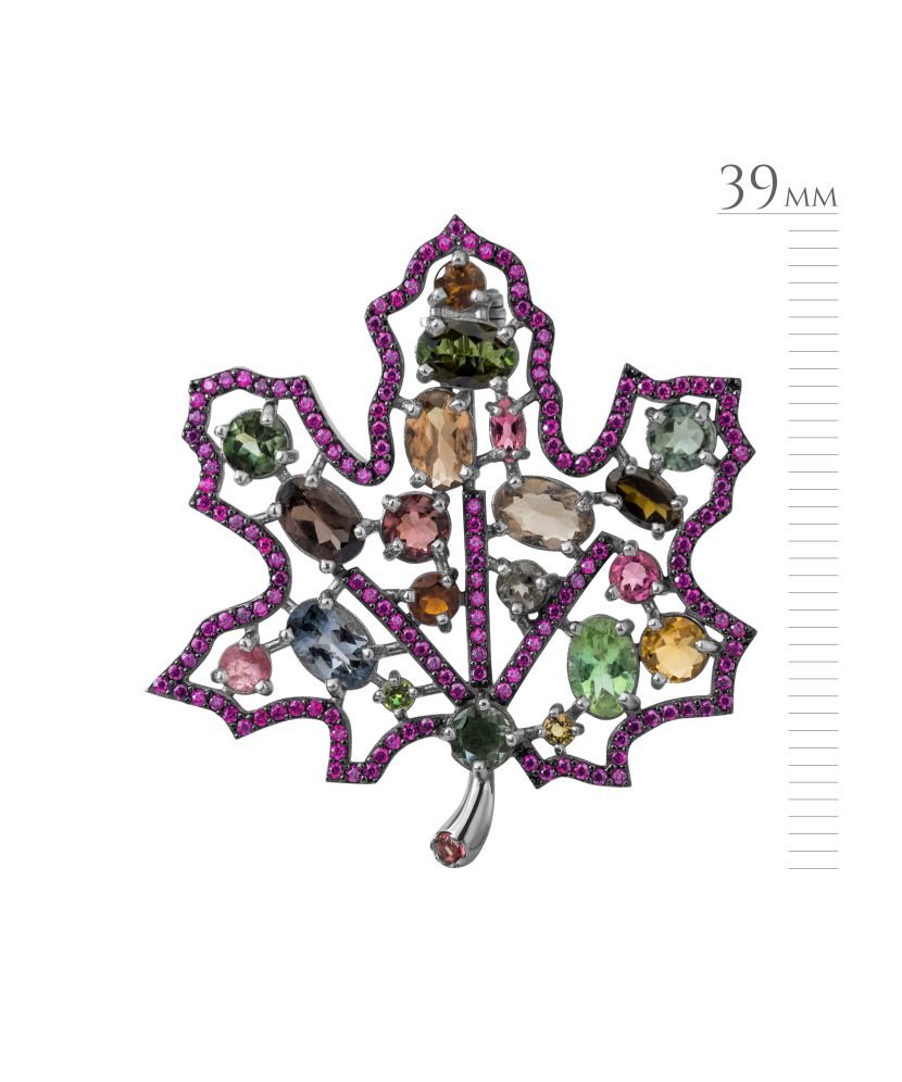 Sterling silver  brooch with zircons and tourmaline