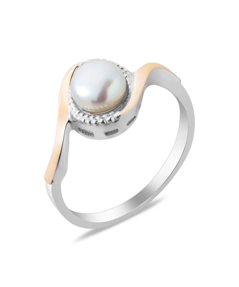 Sterling silver ring with pearl and zircons gold plated