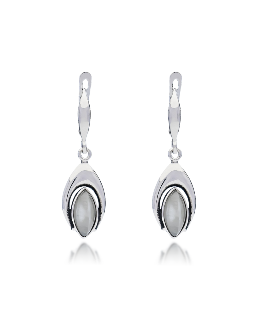 Серьги из серебра с камнем кошачий глаз