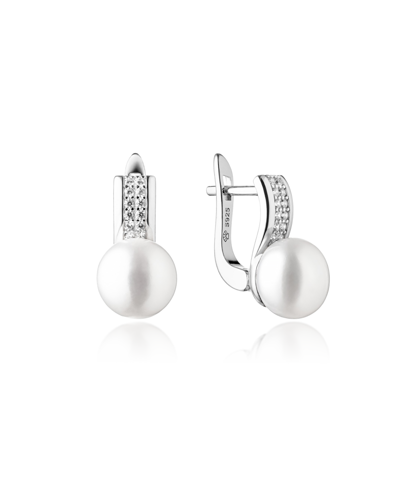 Sterling silver earrings with zircons and natural pearls