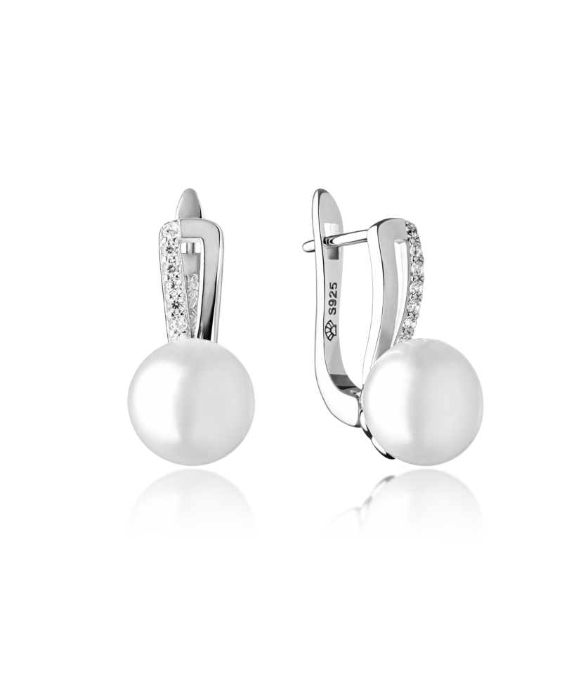 Sterling silver earrings with zircons and natural pearls