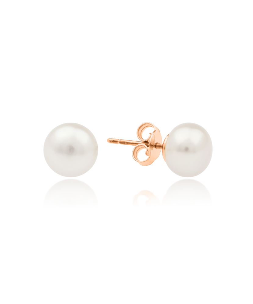 Gold earrings with natural pearls 8 mm