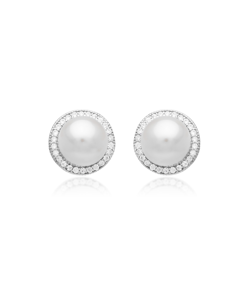 Sterling silver earrings with natural pearl and zircons