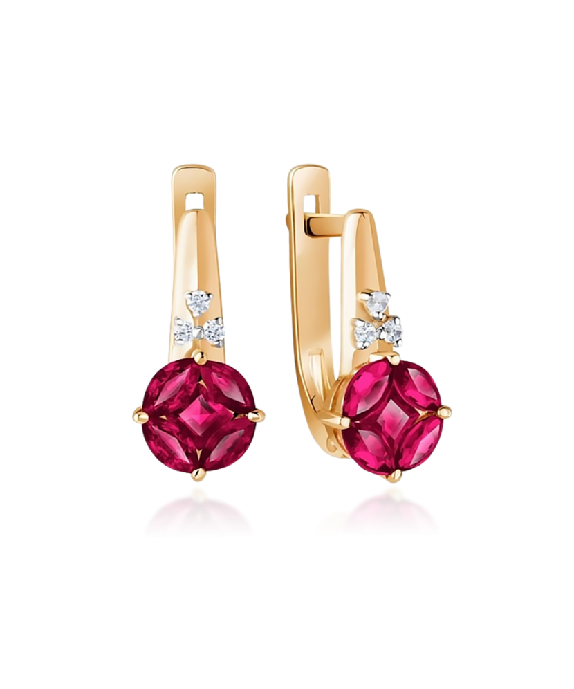 Gold earrings with ruby and diamonds