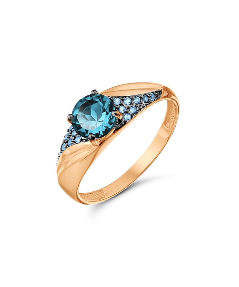 Золотое кольцо с лондонским топазом и цирконами