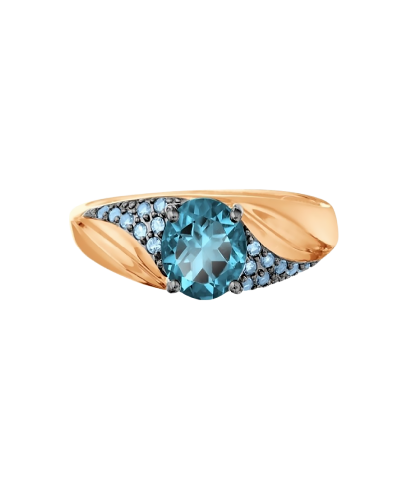 Золотое кольцо с лондонским топазом и цирконами
