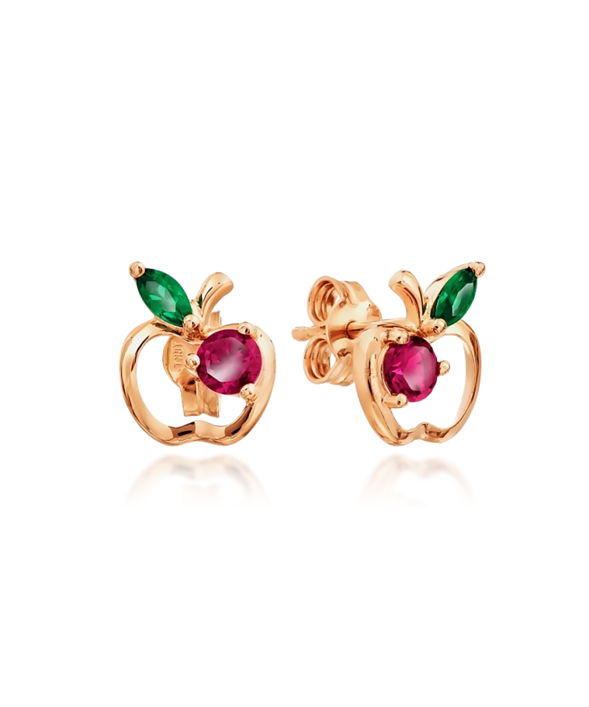 Gold earrings with zirconium "Apples"