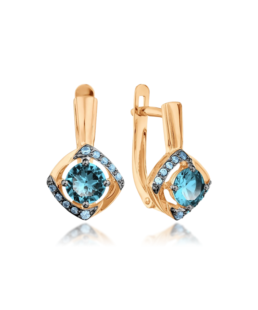 Золотые серьги с лондонскими топазами и цирконами