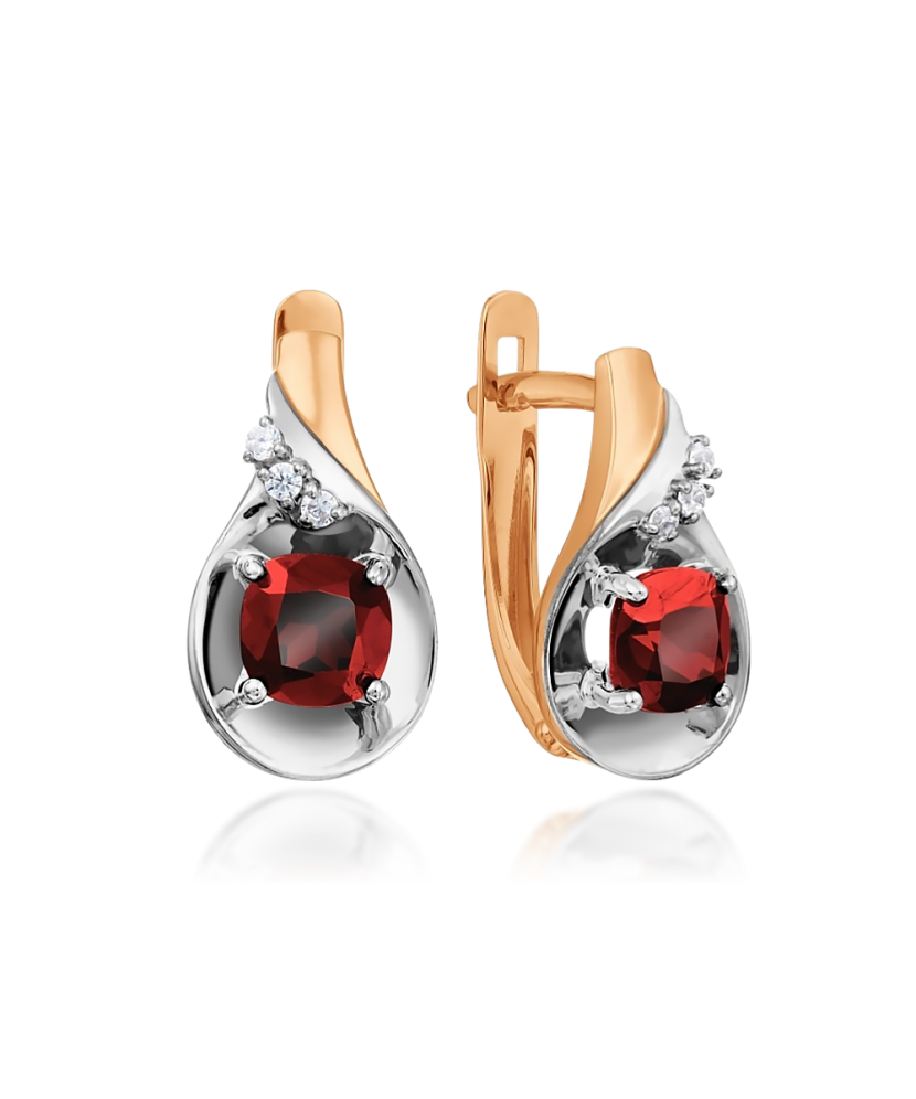 Gold earrings with garnets and zircons