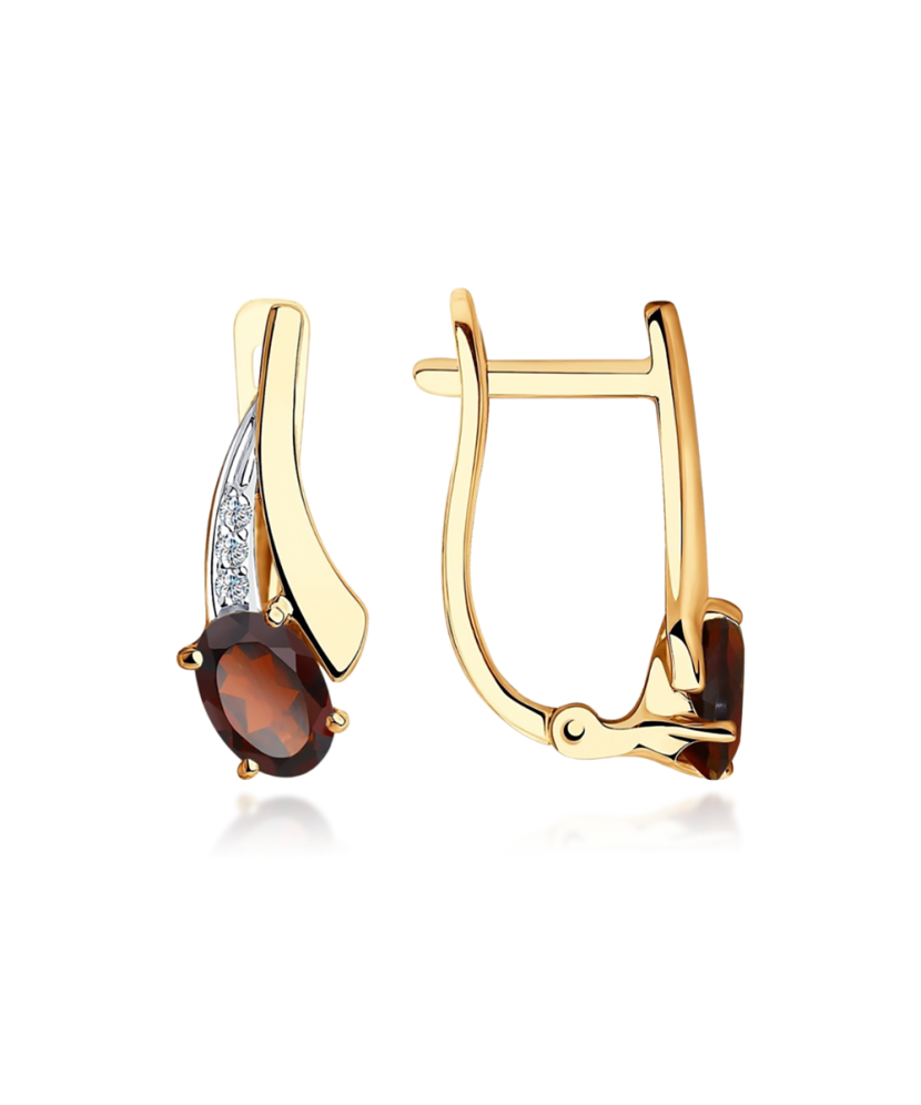 Gold earrings with garnets and zircons