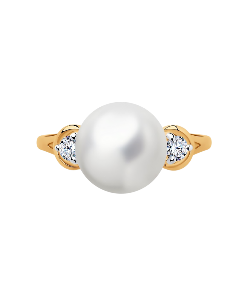 Gold ring with pearl and zircons